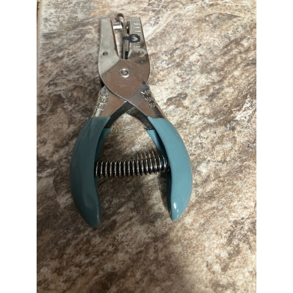 McGill Paper King Single Hole Punch Teal Blue Cushioned Grip Metal Made in USA